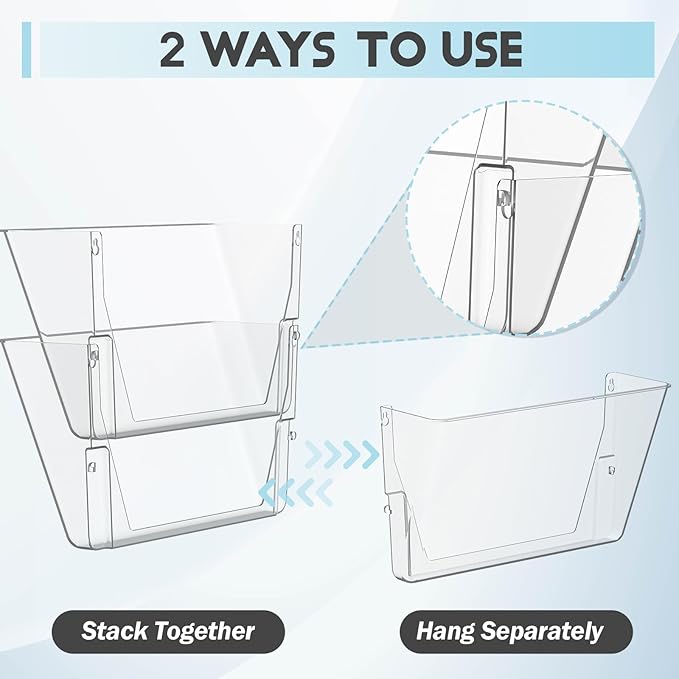 Clear Acrylic Single Pocket, Plastic Hanging Wall Mount File Holder for Office Home (Black, 3 Pack)