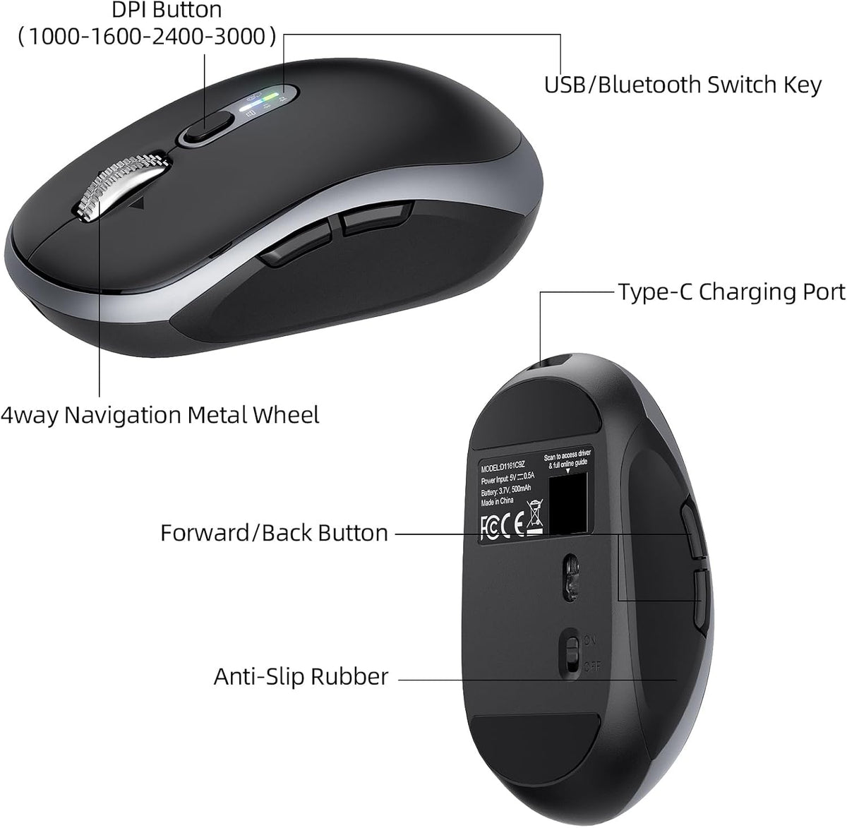 INFINMIND L610 Wireless Mouse, Bluetooth Portable Rechargeable Mouse.