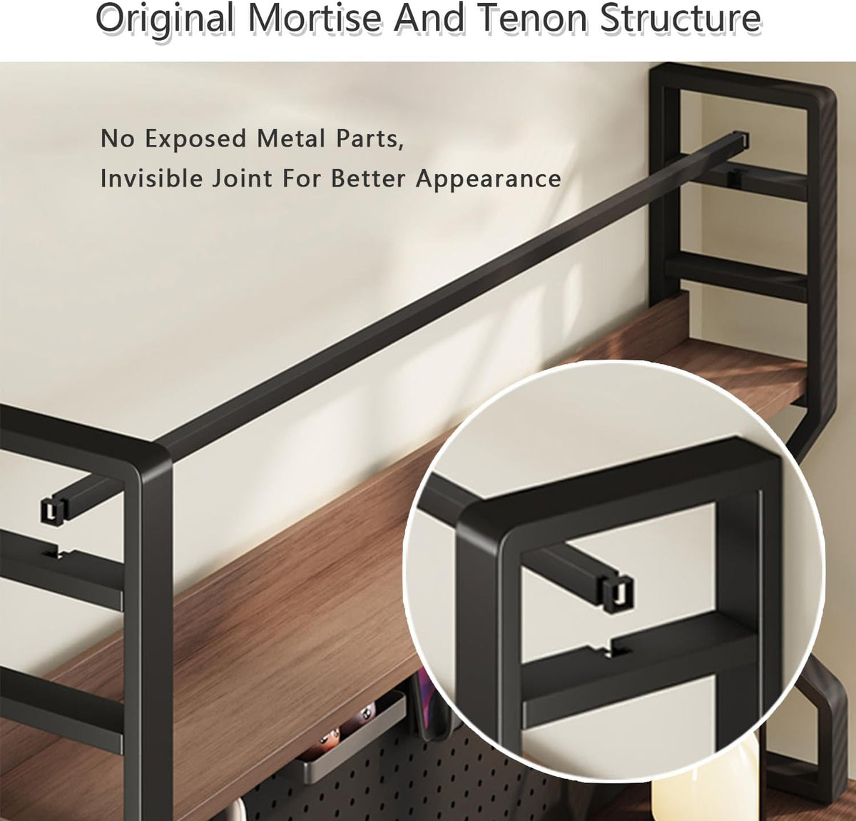 Desk Shelf, 53.1" L 2-Tier Desktop Organizer Desk Hutch Storage Rack with Hole Plate Multi-Functional Workstation Organizer Bookcase Computer Desk for Home Office Dorm Top of Desk