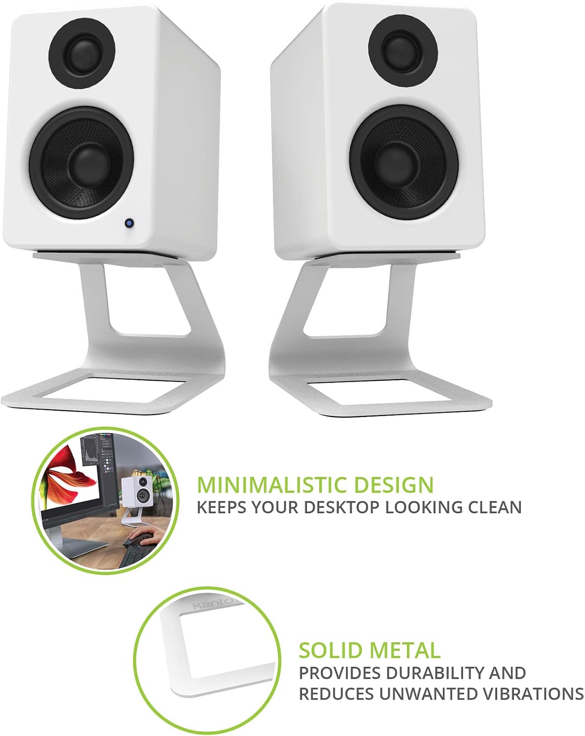 Kanto SE2 Elevated Desktop Speaker Stands for Small Speakers & Compact 2”-3” Studio Monitors | 3.8” Tall | Supports 7.1 lbs | Damping 1.5 mm Silicone Padding | Pair | White