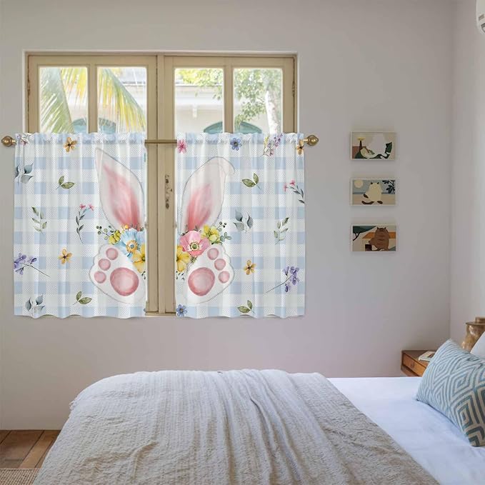 Easter Kitchen Tier Curtains 45 Inch Long 2 Panel Set, Rod Pocket Short Window