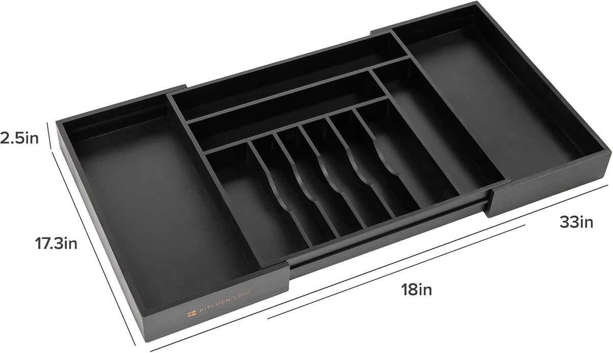 KitchenEdge Silverware & Utensil Drawer Organizer, 18-33 in, Black Bamboo