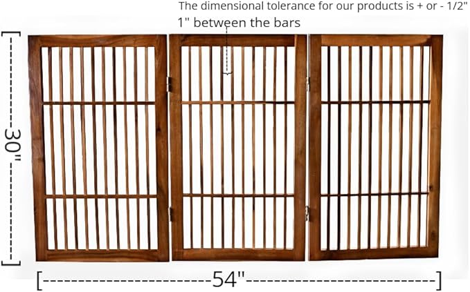 Urnporium Pet Dog Gate Freestanding, Strong Durable Folding Wooden Fence, Portable Acacia Hardwood Safety Barrier for Indoor & Outdoor Use (Brown Pet Gate, 3 Panel 30" Tall)