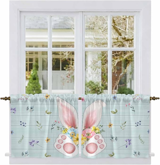 Easter Kitchen Tier Curtains 24 Inch Long 2 Panel Set, Rod Pocket Cafe Small