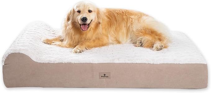 Jumbo Orthopedic Dog Bed for Large Dogs - 7-inch Thick Memory Foam Dog Bed with Pillow Removable Cover Machine Washable, Giant | 50 inch, Off-White