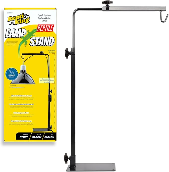 Reptile Lamp Stand, Adjustable Heat Lamp Fixture Stand, Terrarium Stand for Holding Reptile Light Fixture and Heating Bulbs for Max. Terrarium Height: 13.5 inches