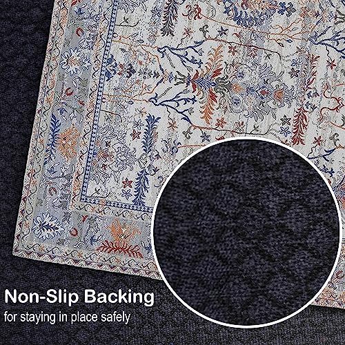 Adiva Rugs Machine Washable 9x12 Area Rug with Non Slip Backing for Living Room, Bedroom, Bathroom, Kitchen, Printed Vintage Home Decor, Floor Decoration Carpet Mat (Multi, 9' x 12')