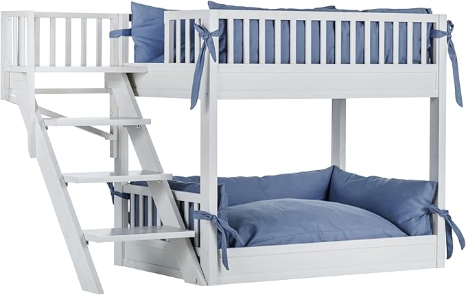 New Age Pet ECOFLEX Aspen Dog Bunk Bed in Antique White, Memory Foam Cushions, Wide Stairs, Non Toxic, Easy Assembly