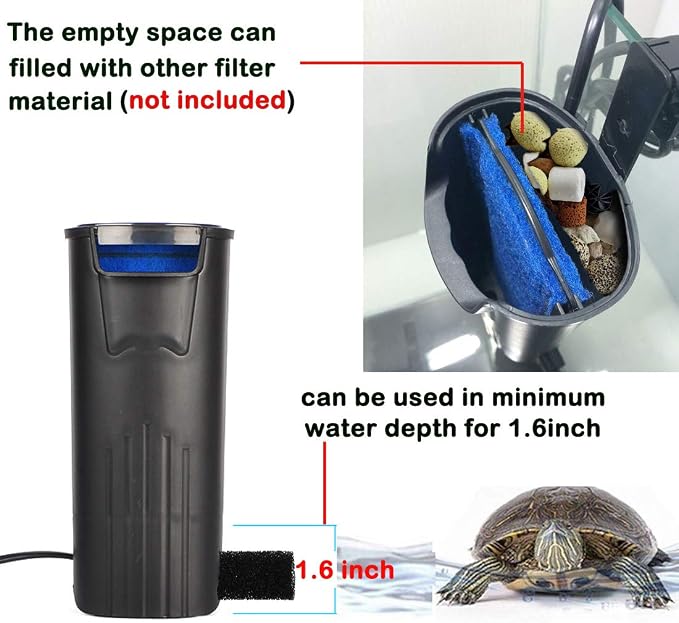 Aquarium Internal Filter for 3 to 20 Gallons Small Fish Tank Turtle Tank