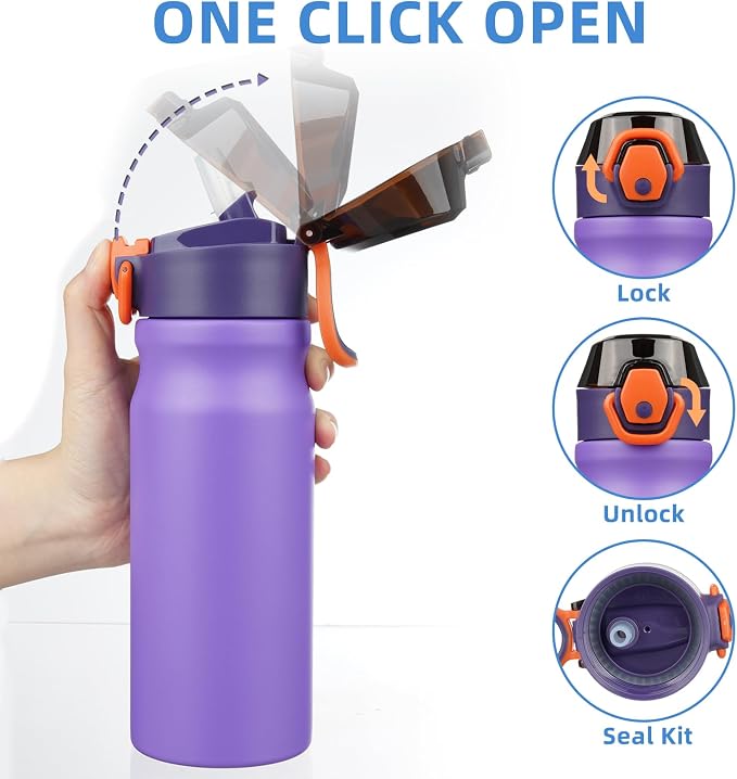 BJPKPK 18 oz Water Bottle with Straw & Handle, Insulated Stainless Flask | Leak