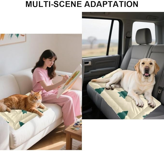 Holiday Minimal Tree Crate Dog Bed Washable Pet Mats Beds for Household Pets Winter Cozy Pet Bed Non- Slip Bottom Dog Friendly Furniture Multi- Scenario Cat Mat Gift Printed Mat 24× 18 Inch