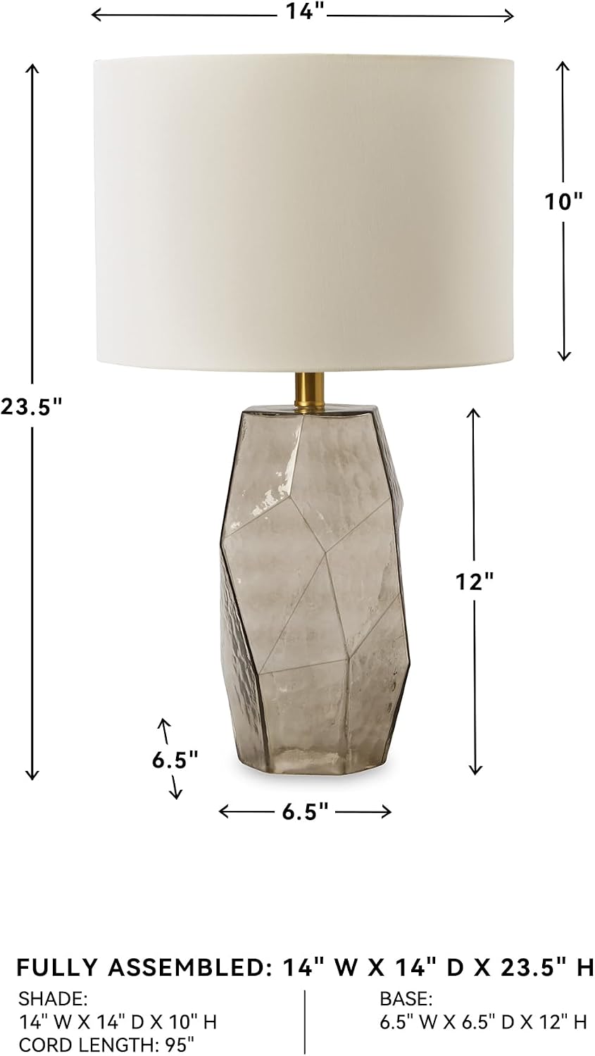 Signature Design by Ashley Taylow Glass Table Lamp, 3-Way Touch, Gray