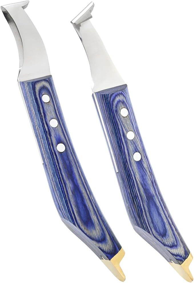 Premium Farrier Loop & Hoof Knife with Brass End – Professional Hoof Trimming Tool for Horses, Cows & Livestock, Stainless Steel Blade, Ergonomic Wood Handle (Blue)