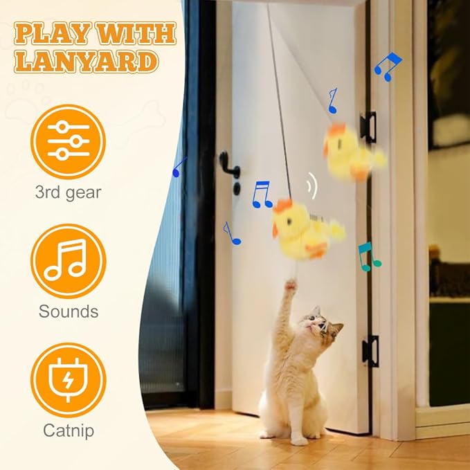 Flapping Bird Cat Toy, Interactive Chirping Bird Cat Toy, Simulated Chirping Bird Cat Toys Flapping Wings, Rechargeable, 3 Modes, Touch Activated (Chicken)