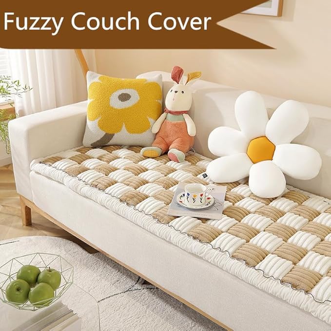 Fuzzy Couch Covers for Pets, Couch Protector for Dogs Garden Chic Cotton Protective Couch Cover, Pet Mat Bed Couch Cover (Light Coffee, 23.6 x 63in)