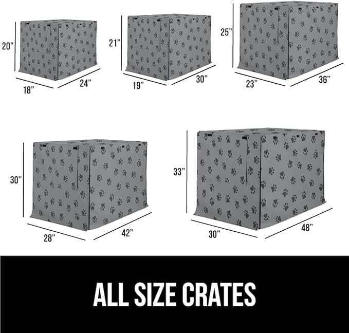 GORILLA GRIP Dog Crate Covers compatible with Amazon Basics Dog Crates, All Sides Open, Privacy Cover Fits 36" Wire Kennel, Breathable Mesh Windows, Light Reducing Puppy Training Cage Topper, Gray Paw