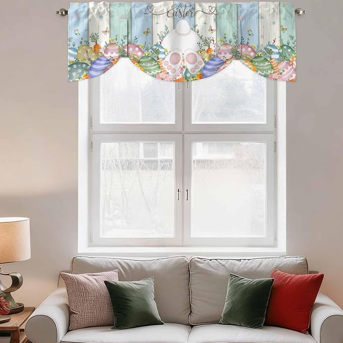 Easter Tie Up Valance Curtains for Windows, Kitchen Curtains Window Shades