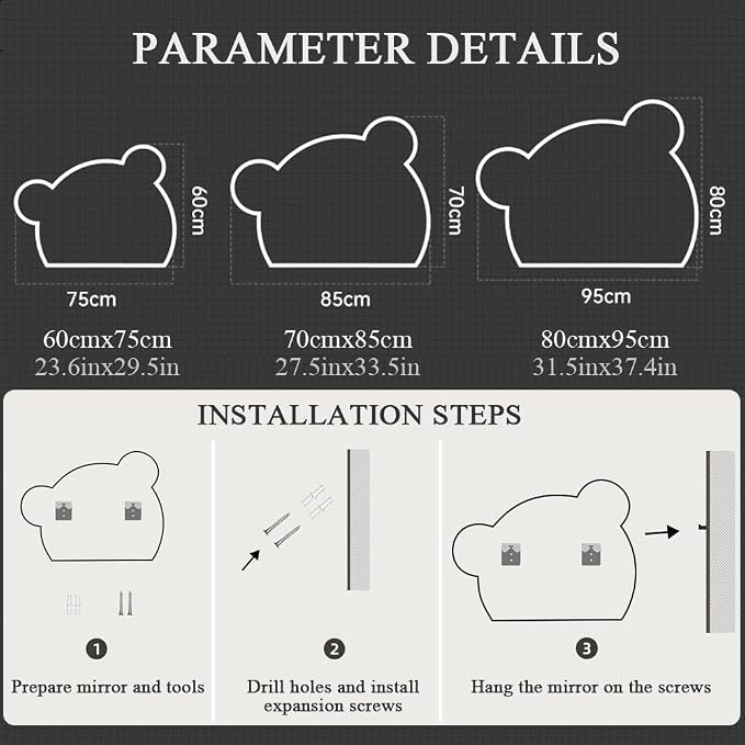 LTSRLL LED Vanity Mirror Cute Bear Decorative Mirror