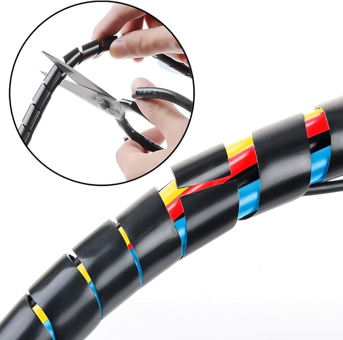 50Ft XHF 1/4" Spiral Cable Wrap 6mm(Wrapping Range:4mm-50mm) Spiral Wire Wrap Cord for Computer Electrical Wire Organizer Sleeve Hose RoHS Black