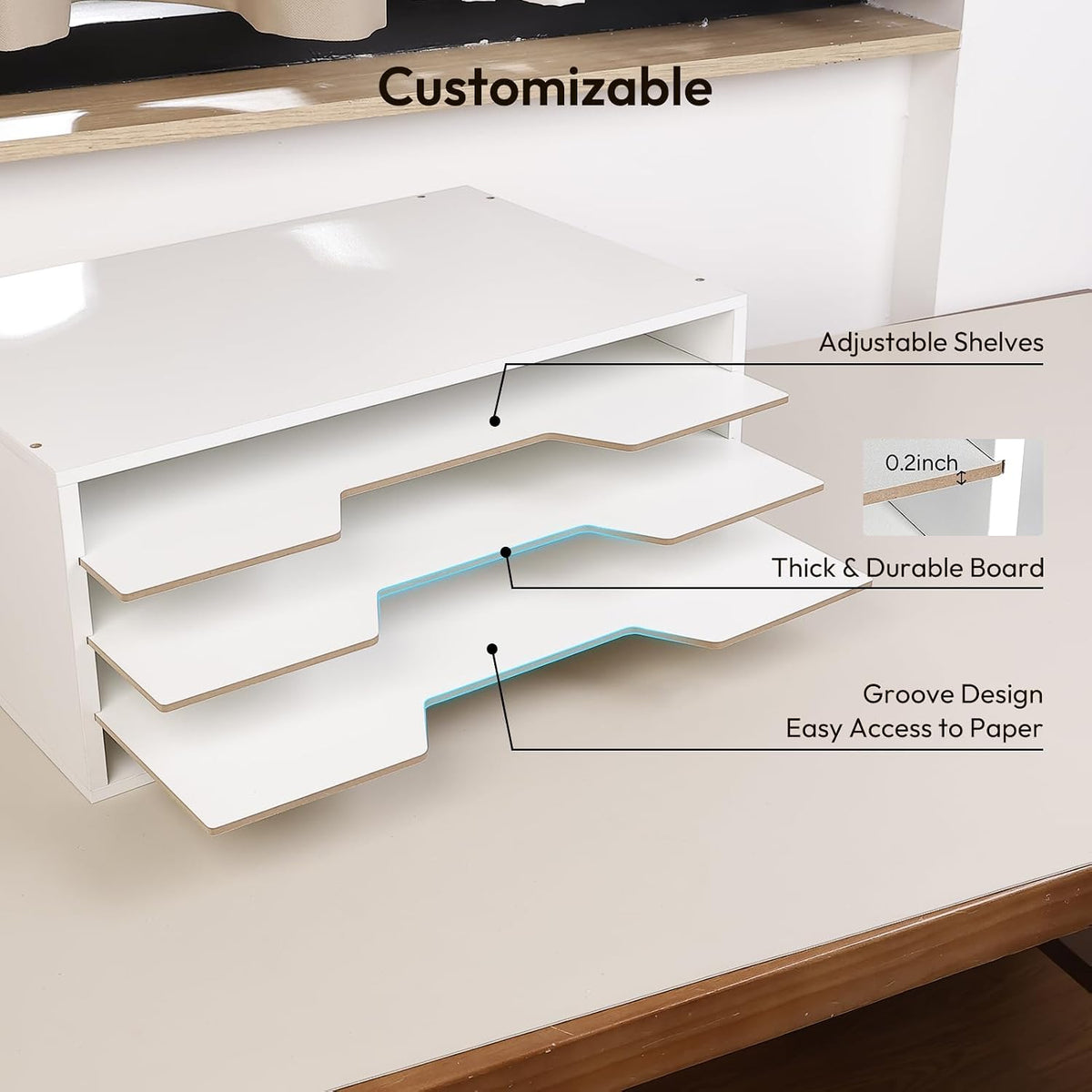 Yumkfoi 12x18 Construction Paper Organizer, 4-Tiers Paper Storage Shelf