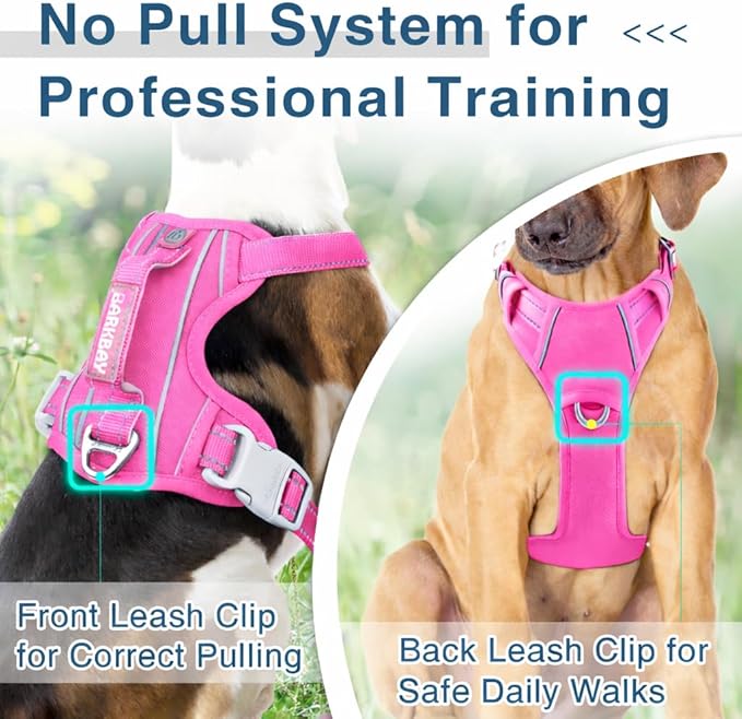 BARKBAY Dog Harness No Pull Oxford with ID Tag Pocket - Heavy Duty, Reflective, Easy Control for Large Dogs(Pink Oxford,L)