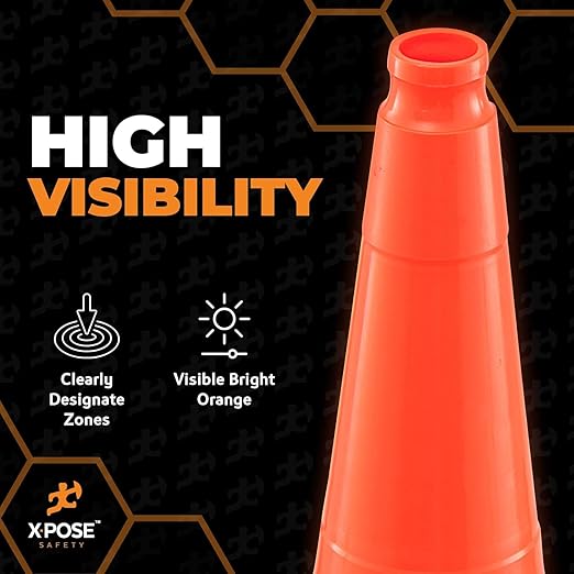 Xpose Safety 36 Inch Orange Traffic Cones Heavy Duty 12lb, 1-Pack - Multipurpose PVC Plastic Safety Cone for Parking, Soccer, Caution, Kids and Construction - DOT Approved