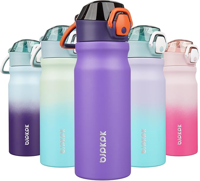 BJPKPK 18 oz Water Bottle with Straw & Handle, Insulated Stainless Flask | Leak