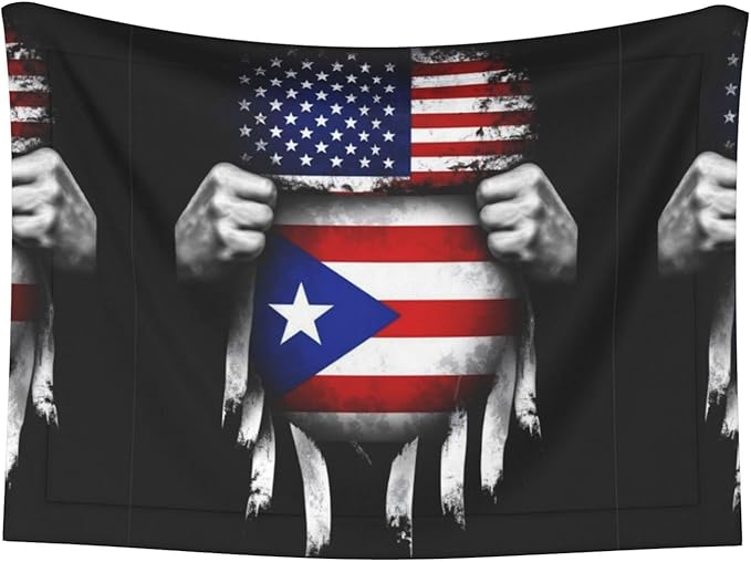 Pet Blanket for Travel and Home, American Puerto Rico Flag Pull Apart Black, Reversible Plush Dot Design with Soft Grip Texture on One Side Perfect for Car Seats Moving Vehicles