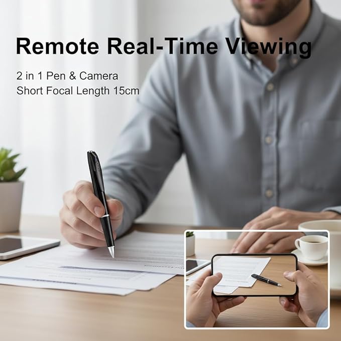 Pen Camera Writing Pen 1080P Short Focal Length Camera 100-degree Angle Pet Monitor, Local Storage, Built-in Battery, WiFi Remote Viewing -No Audio
