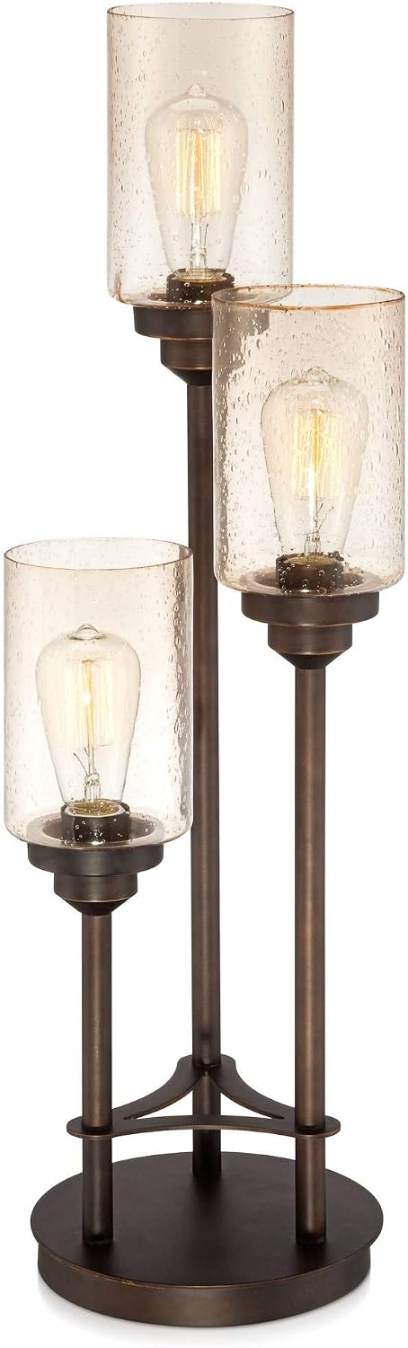 Libby 30" Large Table Lamp Edison Bulb LED Bronze Seeded Metal Glass