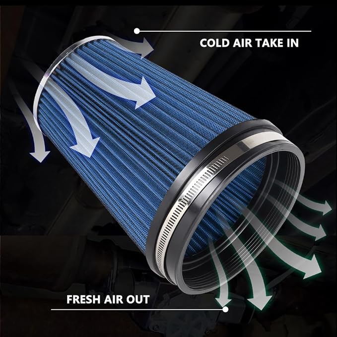 6" Inlet Cold Air Intake Filter Cone Replacement Performance Washable Clamp-On