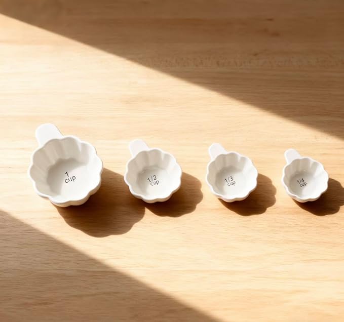 Pumpkin Ceramic Measuring Cups, 4-Piece Set, ⅓ & ¼ Cup Sizes, Baking & Cooking