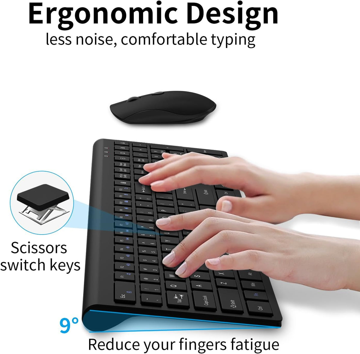 Slim Silent Full Size Wireless Keyboard Mouse Combo Black