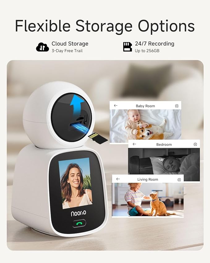Noorio 5G Two Way Video Calling Camera, One Click Call 2K Pet Camera with Phone App, 360° PTZ Dog Cam with Speaker, Color Night Vision, 2.4 Inch Screen, CL200 2Pcs