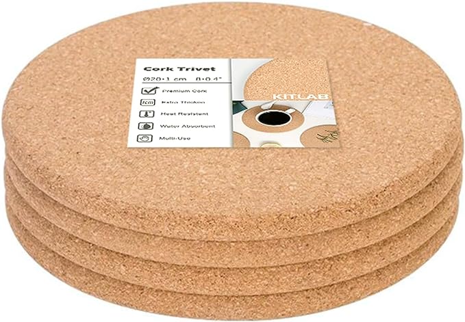 Cork Trivets for Hot Dishes, Hot Pots and Pans, 8 Inch 4 Pcs | High Density
