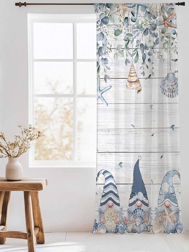 Sheer Curtains 96 Inches Long, Coastal Eucalyptus Leaf Semi Sheer Curtains