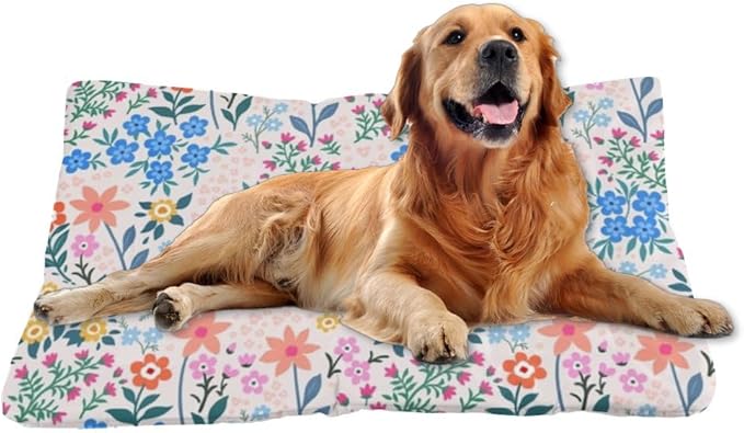 Red Blue and Pink Flowers Dog Bed Non Slip Bottom Soft Pet Bed Dog Anti Slip Bottom Friendly Furniture Multi Scenario Multi Model Pet Mat Gift Printed Outdoor 36× 24 Inch
