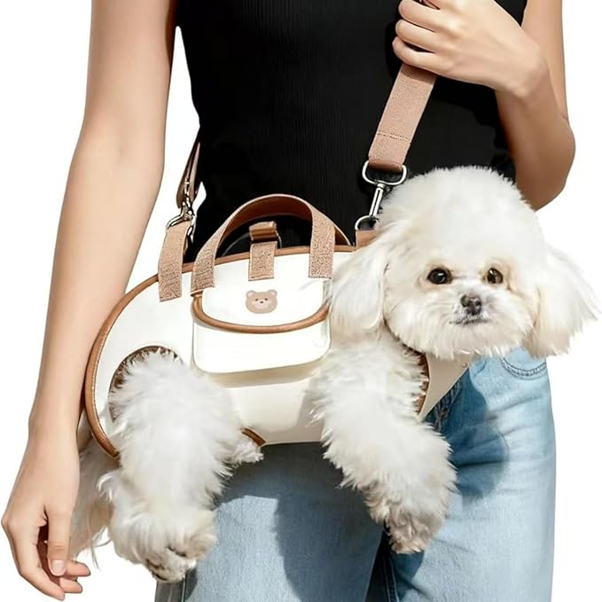 Portable Small Dog & Cat Pet Carrier Sling & Backpack for Small Dogs & Cats & Puppy, Dog & Pet Purse Bag Carrier Sling for Small Dogs with Dog Traction Leash, Crossbody Sling Carriers (Beige S)