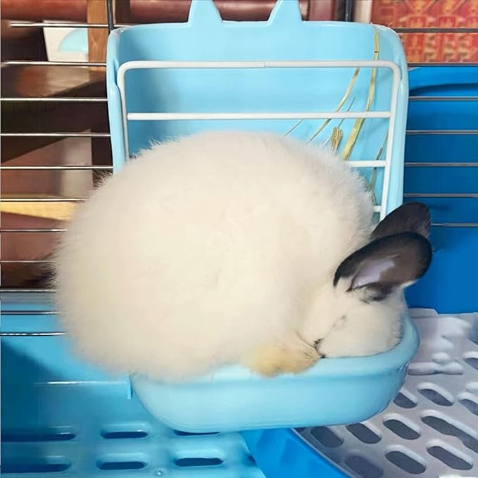 Hamiledyi 2PCS Rabbit Hay Feeders Rack 2 in 1 Feeder Bowls Double Bunny Feed Holder Grass Food Supplies for Chinchillas Guinea Pig Hamsters (Pink+Blue)