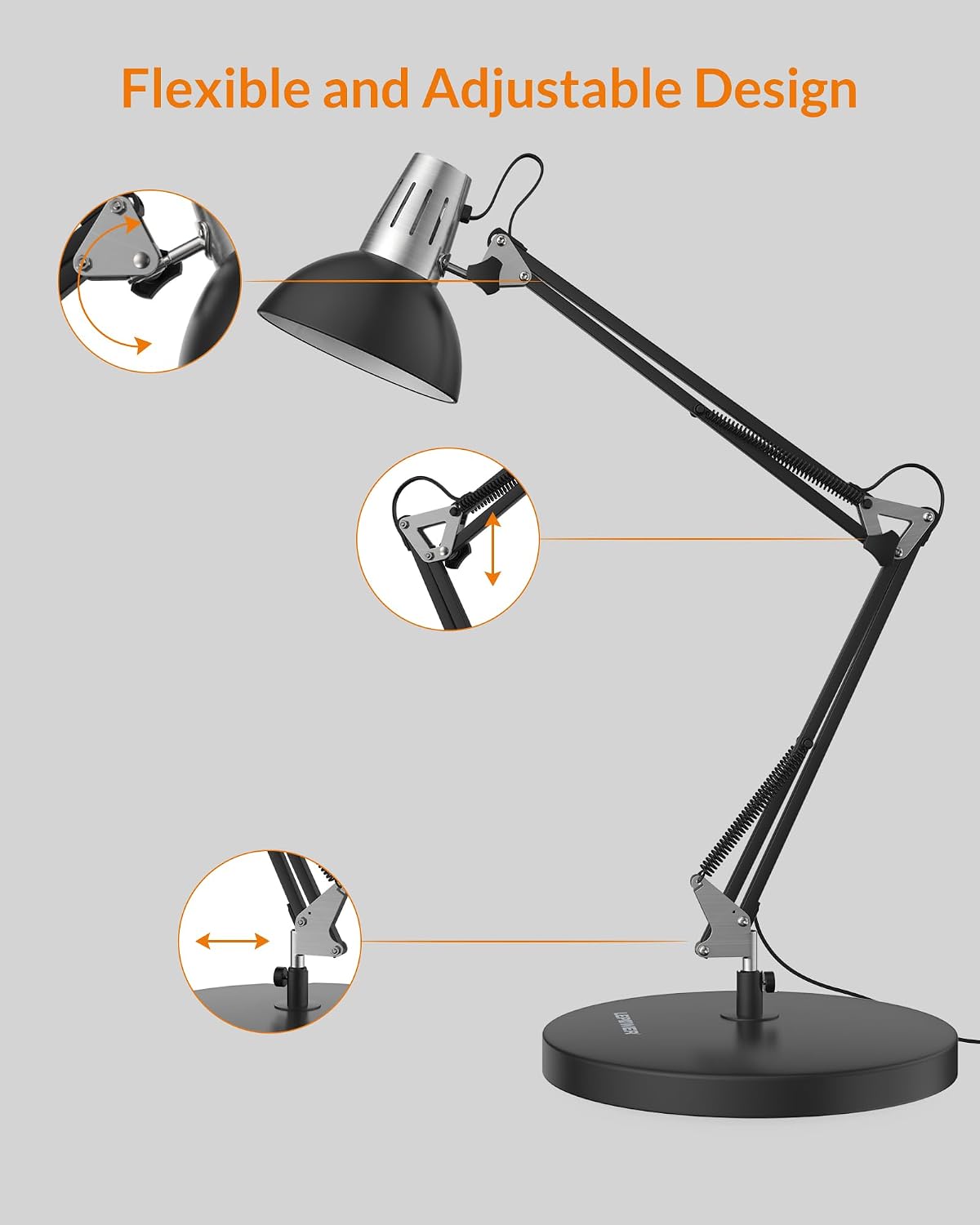 LEPOWER Metal Adjustable Desk Lamp with Clamp, Swing Arm for Home Office