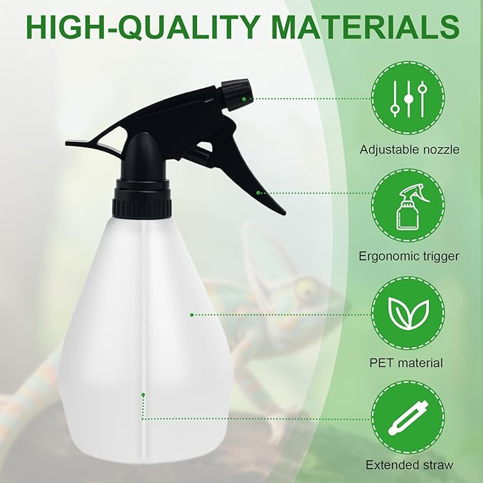 Professional Reptile Spray Bottle with Ergonomic Design,Reptile Mister Bottle,No Clog No Leak,Easy to Grip with Adjustable Nozzle,500ml(17oz)