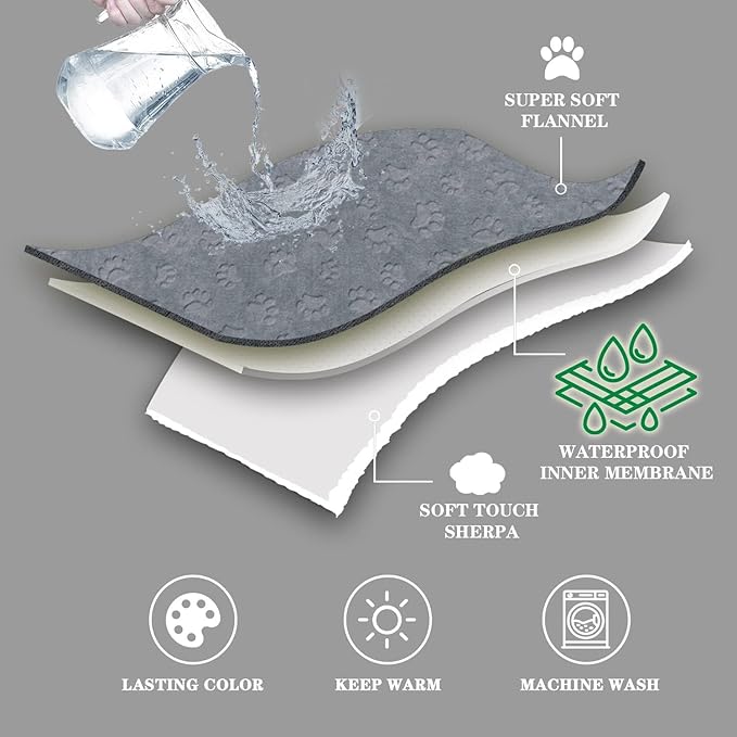 Waterproof Dog Blanket, 60" x 40" Washable Sherpa Fleece Cat Blanket,Pet Puppy Blanket Sofa Bed Furniture Protector,Reversible Soft Plush Blanket for Medium Large Dog