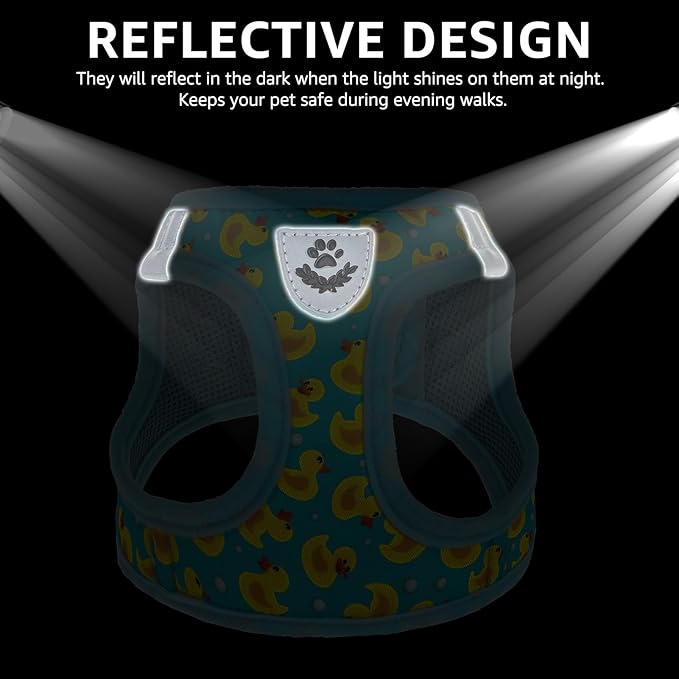 SCENEREAL Small Dog Harness and Leash Collar Set, Step in Soft Light Puppy Vest, Breathable Pet Harness for Small Sized Dogs, No Chock Reflective for Safe Outdoor Walking, Yellow Duck S