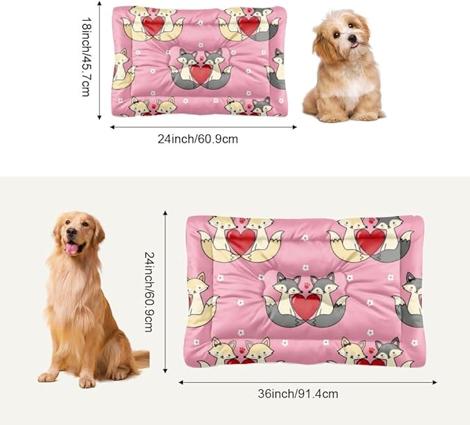 Romantic Fox Pink Teal Dog Bed Crate Mats Dog Create Pad Crate Beds Washable Non-Slip Cushions for Lining Pet Crates Comfy Bed Mat Little Indoor Outdoor 36X24 Inch