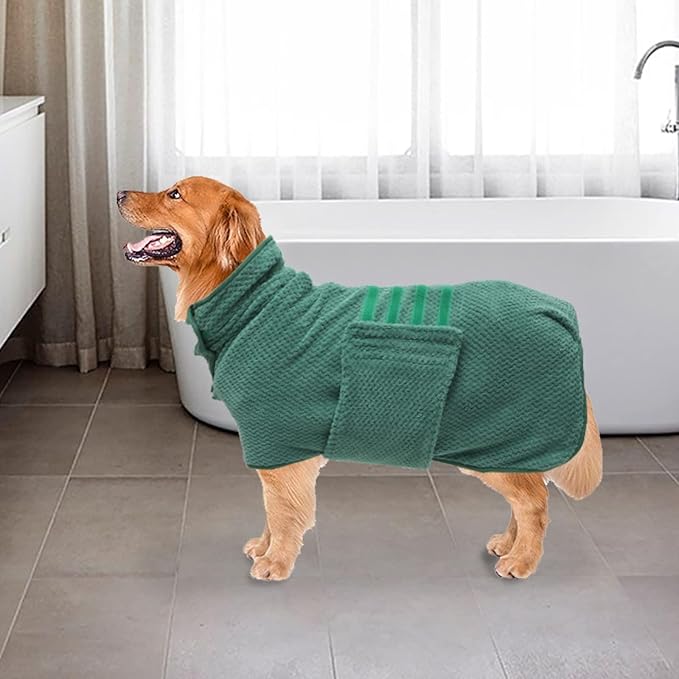 Geyecete Pineapple Grid Fast Drying Super Absorbent Dog Cat Bath Robe Towel - Green - XS