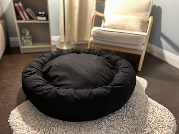 Organic Cotton Canvas Dog Bed: Removable Cover, Natural Fill - Made in USA (Black, XX Large 50" x 8" inches)