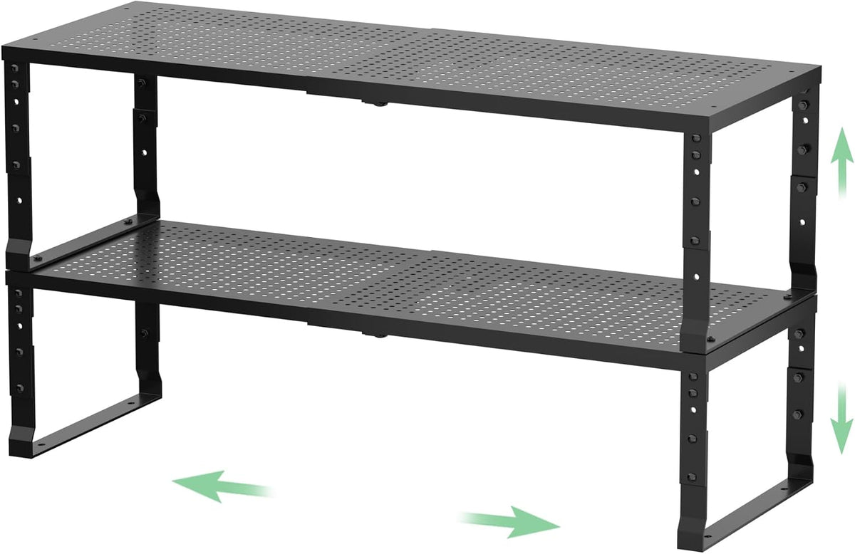 Metal Stackable Expandable Storage Rack, Thickened Steel Adjustable Countertop Space Saving, Heavy-Duty Pantry Storage, Suitable for Kitchens, Cabinet, Sink, Bathrooms, Workshops or Offices