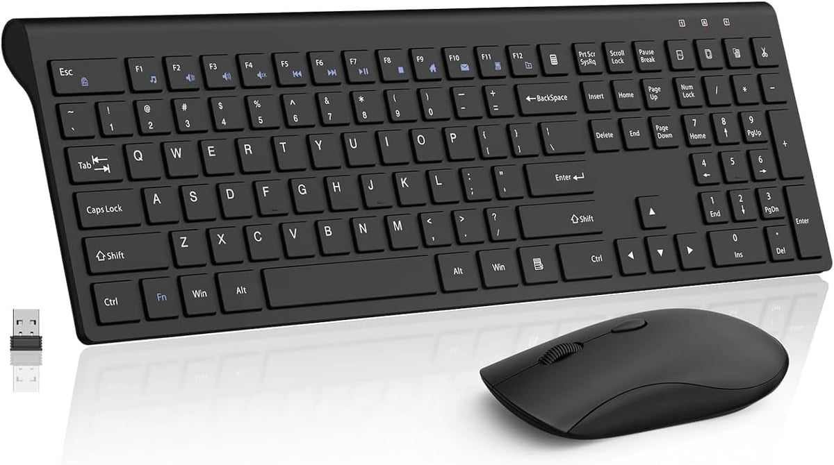Slim Silent Full Size Wireless Keyboard Mouse Combo Black