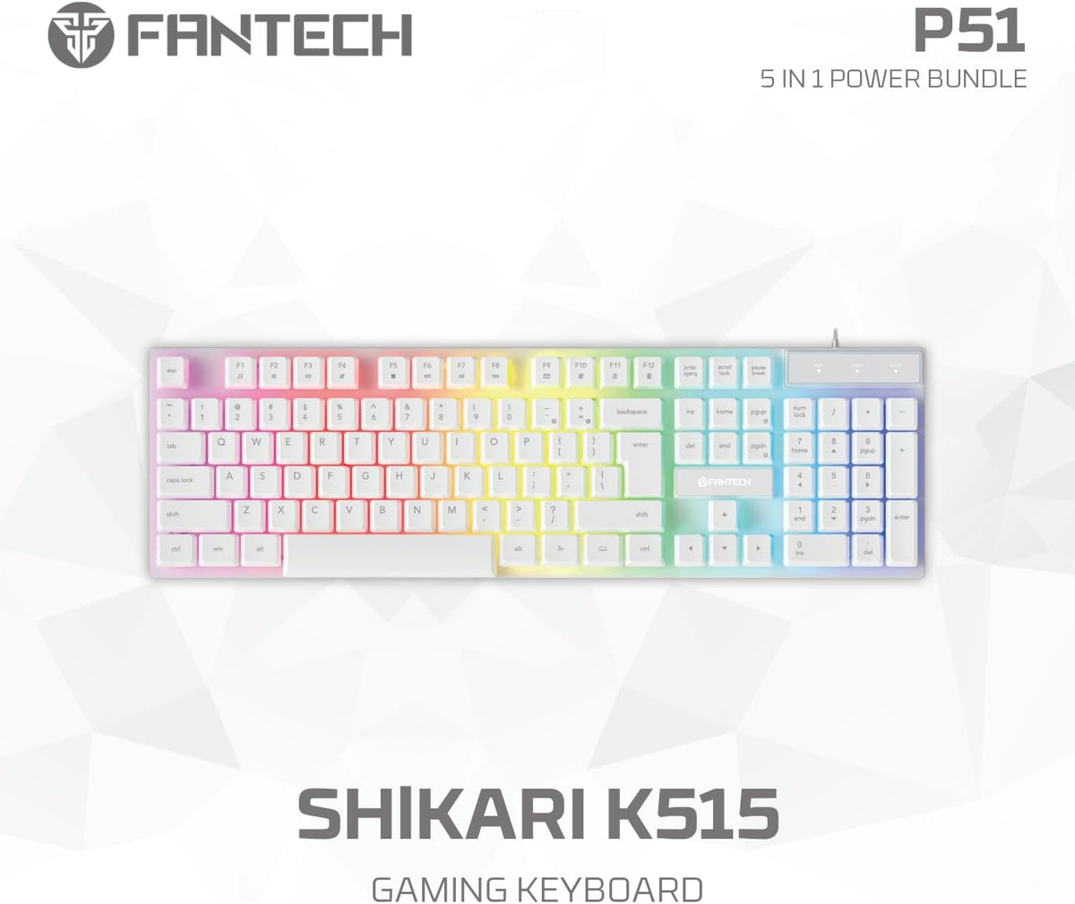 FANTECH P51S 5-in-1 Gaming Combo: LED Backlit Keyboard Mouse Headset, White