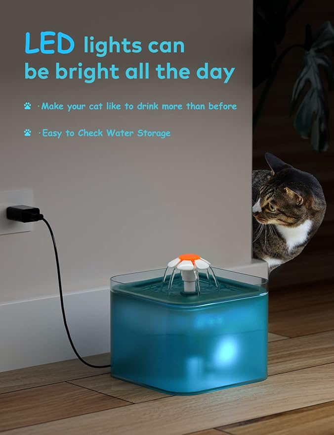 Cat Water Fountain for Drinking: Automatic Dog Bowl Dispenser - Pet Waterer Bowls Fountains - Auto Cats Dish Supplies - Quiet Animal Watering Machine - 67oz/2L Green Kitty Drink Dishes - AONBOY